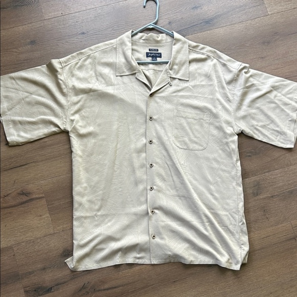 Joseph & Feiss Silk Short Sleeve Button-Down Shirt - Light Beige !! 3XL